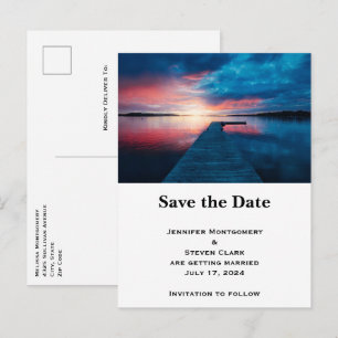 Mooie zonsondergang op een Calm Lake Save the Date Uitnodiging Briefkaart