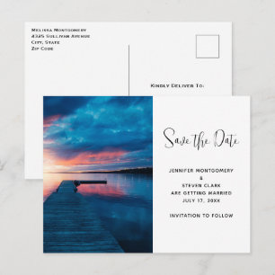 Mooie zonsondergang op een Calm Lake Save the Date Uitnodiging Briefkaart