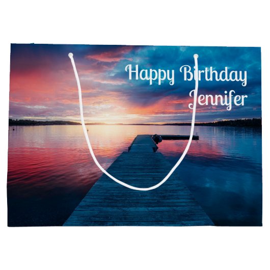 Mooie zonsondergang op een Calm Lake Verjaardag Groot Cadeauzakje (Achterkant)