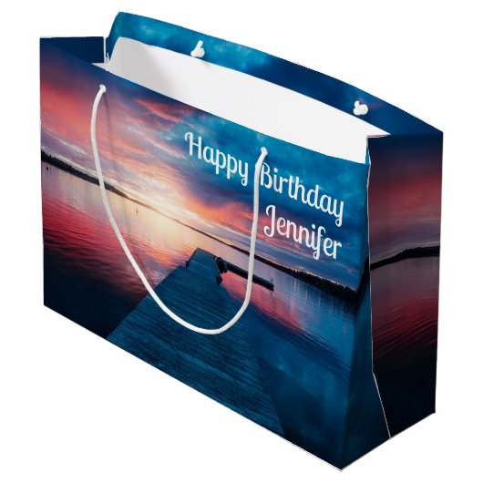 Mooie zonsondergang op een Calm Lake Verjaardag Groot Cadeauzakje (Achterkant Gekanteld)