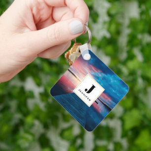 Mooie zonsondergang op een kalm meer Monogram Sleutelhanger