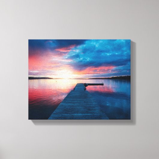 Mooie zonsondergang op een rustig meer canvas afdruk (Voorkant)