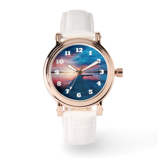 Mooie zonsondergang op een rustig meer horloge (Voorkant)