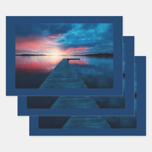 Mooie zonsondergang op een rustig meer inpakpapier vel (Set)