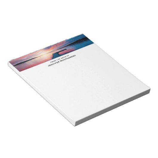 Mooie zonsondergang op een rustig meer notitieblok (Schuin)