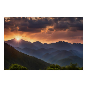 Mooie zonsondergang over de bergen perfect poster