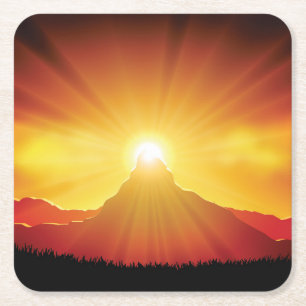 Mooie zonsondergang over de bergset van het Onderz Vierkante Kartonnen Onderzetter