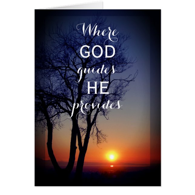 Mooie zonsondergang Religieuze "God verschaft" (Voorkant)