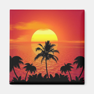 Mooie zonsondergang scène palmbomen Helder Cool Magneet