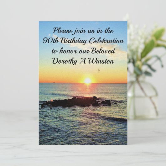 MOOIE ZONSOPGANG 90E VERJAARDAG UITNODIGINGEN (Staand voorkant)