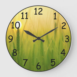 Mooie zonsopgang in een Barley Field Wall Clock Grote Klok