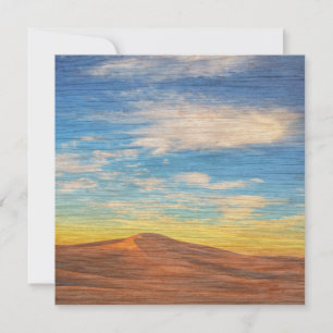 Mooie zonsopgang over zandduinen op houtnerfstruct kaart
