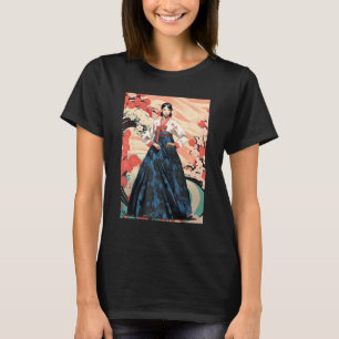 Mooie Zuid-Koreaanse vrouw met Hanbok Seoul T-shirt
