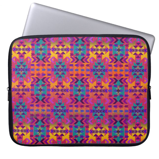 Mooie Zuidwesterse Stijl Patroon Roze  Laptop Sleeve (Voorkant)