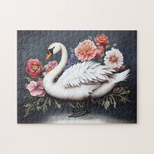 Mooie Zwaan Bloemen Schilderij Legpuzzel
