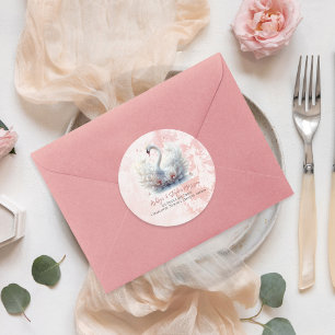 Mooie Zwaan Bloemendamask Retouradres Ronde Sticker