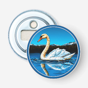 Mooie zwaan vogel button flesopener
