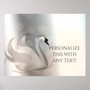 Mooie Zwaan Wit & Zilver Elegant Maatwerk Chic Poster