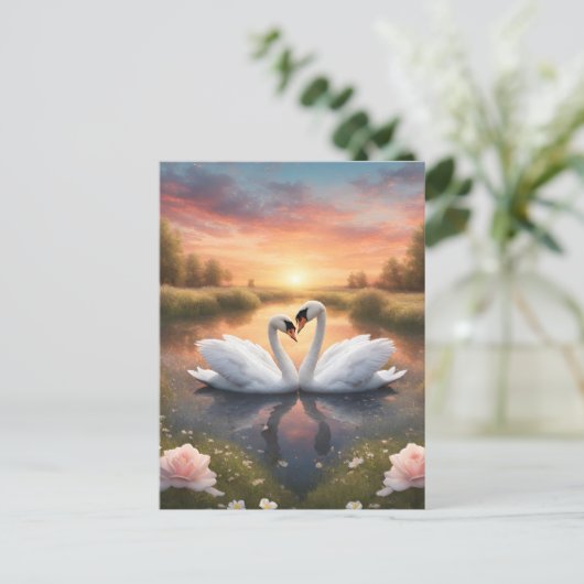 Mooie zwanen briefkaart (Staand voorkant)