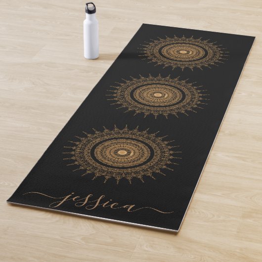 Mooie Zwart Goud Mandala Aangepaste Naam Yogamat (In situ)