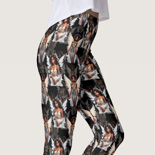 Mooie Zwart Meisje Engelen Patroon Ontwerp -Donker Leggings