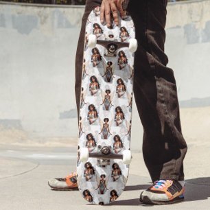 Mooie zwart meisje engelen patroonontwerp skateboard
