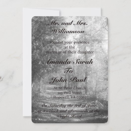 Mooie zwart-wit natuur bruiloft kaart (Voorkant)