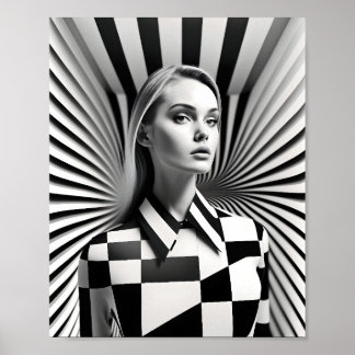 Mooie zwart-wit Vrouw illustratie Poster