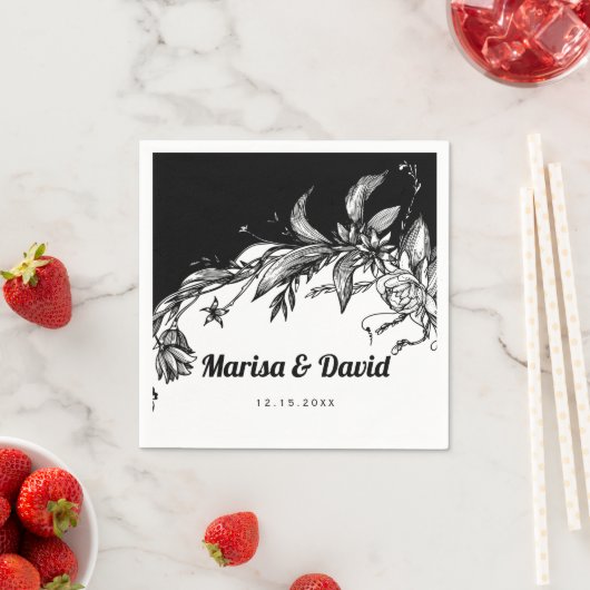 Mooie zwart-witte bloemen bruiloft servet (Insitu)