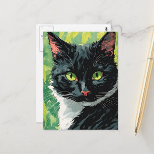 Mooie zwart-witte kat briefkaart