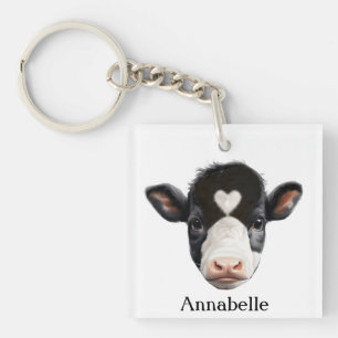 Mooie Zwart-Witte Koeiengezicht Sleutelhanger