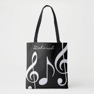 Mooie zwart/witte tassen tas met muzieknoten