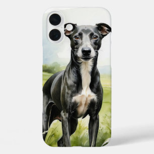 MOOIE ZWART-WITTE WINDHOND iPhone 16 PLUS HOESJE