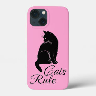 Mooie Zwart Zit Kat met "Katten Regeer" Tekst iPhone 13 Mini Hoesje