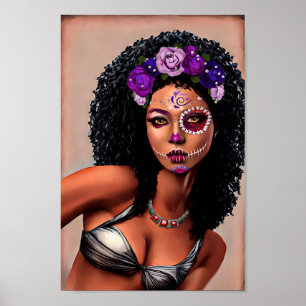 Mooie zwarte Afrikaanse dag van de dode kunst Poster