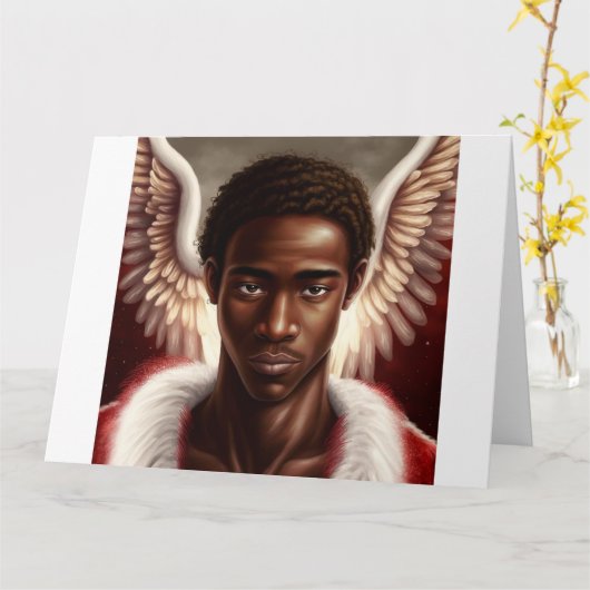 Mooie Zwarte Afrikaanse Engel  Kaart (Gele Bloem)