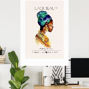 MOOIE ZWARTE AFRIKAANSE KONINGIN GROOT GOUD KETTIN POSTER