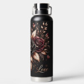 Mooie zwarte en bordeaux Rozen Waterfles (Achterkant)