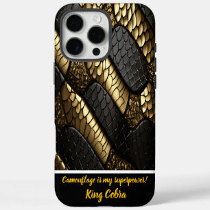 Mooie zwarte en gouden slangenhuid iPhone 16 pro max hoesje