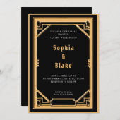 Mooie zwarte en goudkleurige deco-bruiloft kaart (Voorkant / Achterkant)