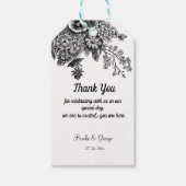 Mooie zwarte en grijze bloemen bruiloft cadeaulabel (Voorkant)