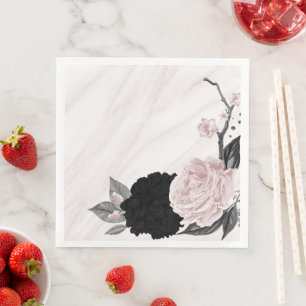 Mooie zwarte en roze bloemen marmer servet
