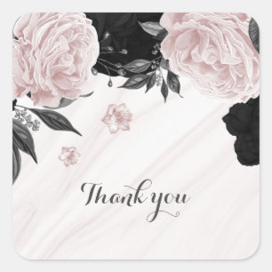 Mooie zwarte en roze bloemen marmer vierkante sticker