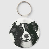 Mooie zwarte en witte grenspoel sleutelhanger (Voorkant)