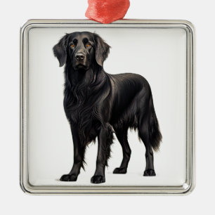 MOOIE ZWARTE FLAT COATED RETRIEVER HOND METALEN ORNAMENT