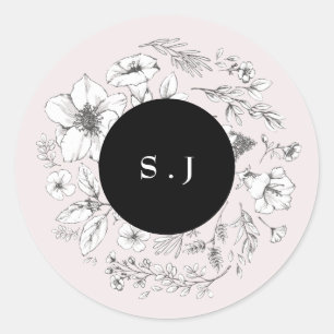 Mooie zwarte fluitmonogram, schitterend ronde sticker