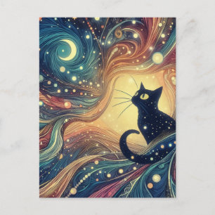 Mooie zwarte kat Abstract doedels Briefkaart
