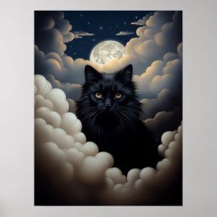 Mooie zwarte kat die in de wolken zit poster