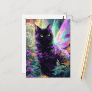 Mooie Zwarte Kat Met Sprookjesachtige Vleugels Briefkaart