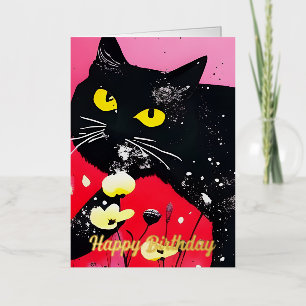 Mooie zwarte kat verjaardag folie wenskaart